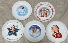 不二家 ペコちゃん クリスマス プレート 小皿 5枚セット ノベルティ レトロ — image 1