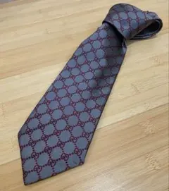 【美品】GUCCI ネクタイ GG柄 グレー ボルドー — image 1