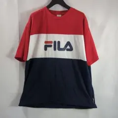Lサイズ⭐︎FILAフィラ トリコロールカラー Tシャツ 裾ドローコード メンズ — image 1
