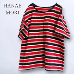 【ハナエモリ】ロゴボーダーTシャツ 総柄 半袖カットソー クルーネック ゆったり — image 1