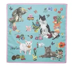 新品　ナタリーレテ　ハンカチ キャット　ミントグリーン　猫　ねこ　ネコ — image 1