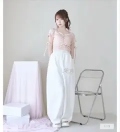 Logo with rhinestone summer pants ホワイト — image 1