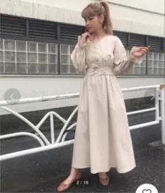 ベージュ ウエストゴム マキシワンピース — image 1
