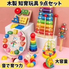 木のおもちゃ9点セット 天然木 知育楽器 カラフル 3歳誕生日 五感育成 新品 — image 1