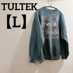 TULTEK 【L】刺繍デザイン スウェット 青 ブルー くすみカラー — image 1