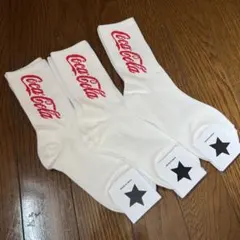 韓国靴下☆レディースソックス☆フリーサイズ☆Coca-Colaロゴ☆白3足セット — image 1
