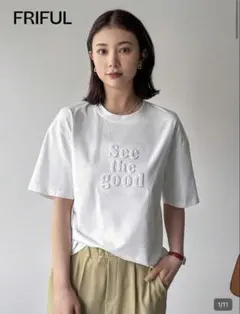SHEIN シーイン　FRIFUL Tシャツ　半袖　ロゴ　ホワイト　S — image 1