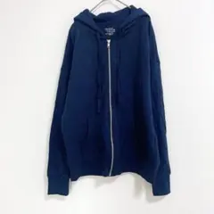 パーカー【M】長袖 紺 綿混 デイリー ネイビー フード 無地 シンプル — image 1