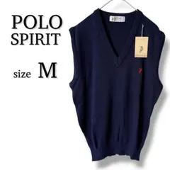 【新品】POLO SPIRIT ニットベスト M ネイビー ポロ刺繍 タグ付き — image 1