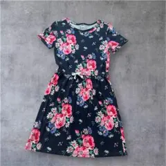 ☆美品☆GAP KIDS 花柄 半袖ワンピース ネイビー XL — image 1