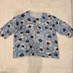 カーディガン 水色 花柄 五分袖 トップス 2Xサイズ オシャレ — image 1