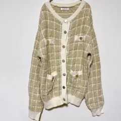 １点もの✨️RAMIRAL 【38】ベージュ チェック柄 ニットカーディガン — image 1