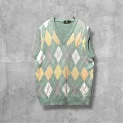 MOANA COAST アーガイル　Vネック　ニットベスト　L 古着　ベスト — image 1