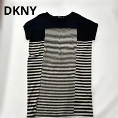 DKNY ストライプ 半袖Tシャツワンピース　S 黒　ベージュ　ダナキャラン — image 1