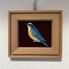 野鳥木彫ミニレリーフ 手彫り ルリビタキ 壁掛け インテリア — image 1