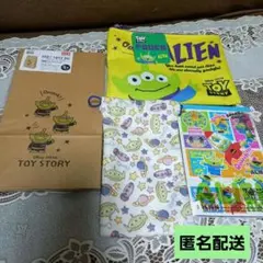 トイストーリー リトルグリーンメン　ポーチ　メモ帳　クラフトバッグ　巾着　未使用 — image 1