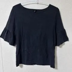 TALBOTS タルボット　ブラック 五分袖 Tシャツ L フリル袖　デート — image 1