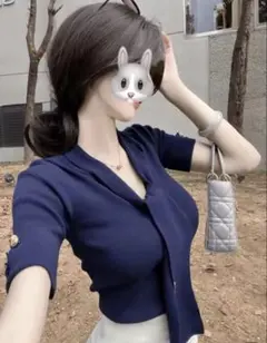 ネイビー ボウタイ 半袖 ニット カットソー — image 1