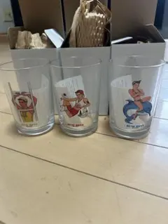 内藤ルネ　イラスト　ルネボーイズ　ゲイ　グラス 3個セット — image 1