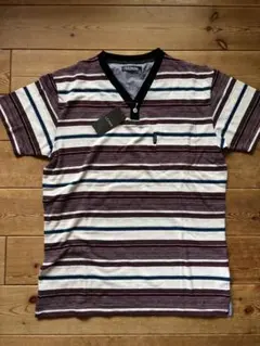 U.P renoma ボーダー柄 ヘンリーネック Tシャツ Mサイズ — image 1