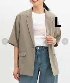 ハーフスリーブテーラードジャケット　モカ　Lサイズ　ハニーズ　グラシア — image 1
