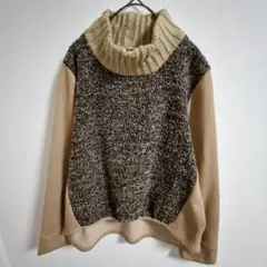 ラフィアブルー ニット オフタートル 長袖 無地 L 茶 ハイネック デイリー — image 1
