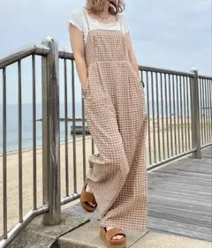 junoah バックリボンチェックロンパース オレンジ — image 1