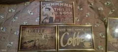 New最安値・3枚セットでお買い得・コーヒーショップカフェ60年代・額入り看板 — image 1