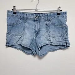 美脚 デニム ショートパンツ ローライズ L 青 綿 Y2K 平成レトロ フェス — image 1