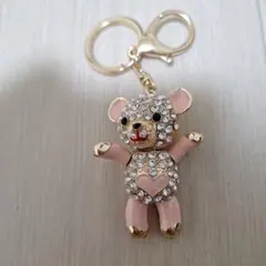 ラインストーン テディベア キーホルダー ピンク — image 1