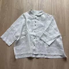 nop de nod リネン 丸襟シャツ 五分袖 ホワイト — image 1