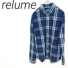 relume ネイビー チェック柄 長袖シャツ 表記2 カジュアル　前面ボタン — image 1
