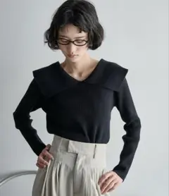 the yon ビックカラーリブニットトップス ブラック — image 1