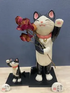 CRAFT悠季 福々招き猫 置物セット 福々招き感謝猫 福々立ち招き猫 ハチワレ — image 1
