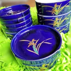 青色オーキッドデザイン陶器ボウルセット — image 1