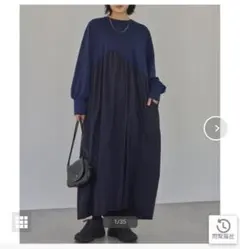 ラビアンジェ　ギャザー切替マキシワンピース　ネイビー　4Ｌ — image 1
