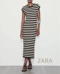 【美品】ZARA ザラ　ストライプ柄リブニットワンピース　ボーダー　S — image 1