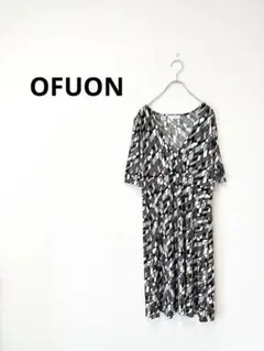 【美品】OFUON 総柄ワンピース 半袖 カシュクール風 フレア きれいめ 上品 — image 1
