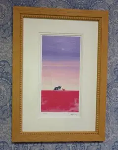 【希少】　渡辺あきお　ふたり心染まる　猫　版画　絵画　リトグラフ　額装　直筆 — image 1