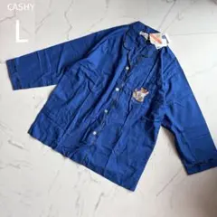 新品タグ付 CASHY【L】パジャマ ルームウェア くま刺繍 ブルー　綿100% — image 1