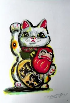招き猫 ドローイング イラスト 原画 — image 1