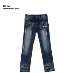 Norton ノートン ダメージ加工 刺繍ロゴ テーパード ストレッチ デニム — image 1