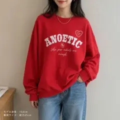 新品タグ付き　ANOETIC　デカロゴ　刺繍　レディース　スウェット　レッド — image 1