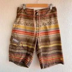 ビラボン ボードショーツ 裾ストレート ボーダー柄 28 茶 海水浴 — image 1