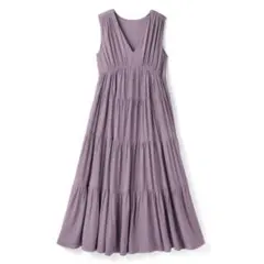【GRL】完売 Vネックノースリーブ ティアードワンピース パープル S — image 1