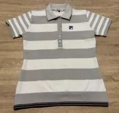 FILA GOLF ボーダー ポロシャツ 半袖 グレー ホワイト — image 1