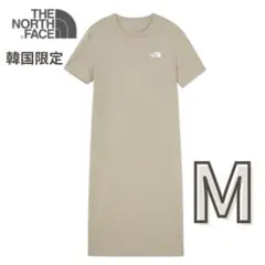 【新品】韓国限定 ノースフェイス M 半袖 ワンピース ロゴ ライトベージュ — image 1