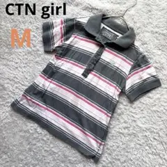 CTN girl 半袖ポロシャツ ボーダー M ダメージ加工 インポート — image 1