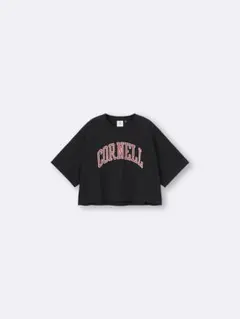 GU★ CORNELL カレッジロゴ クロップドTシャツ ブラック新品タグ付きL — image 1