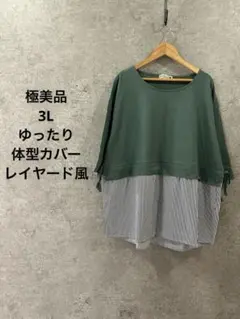colopuca レイヤード風チュニック 3L 美品 ストライプ切替 ゆったり — image 1